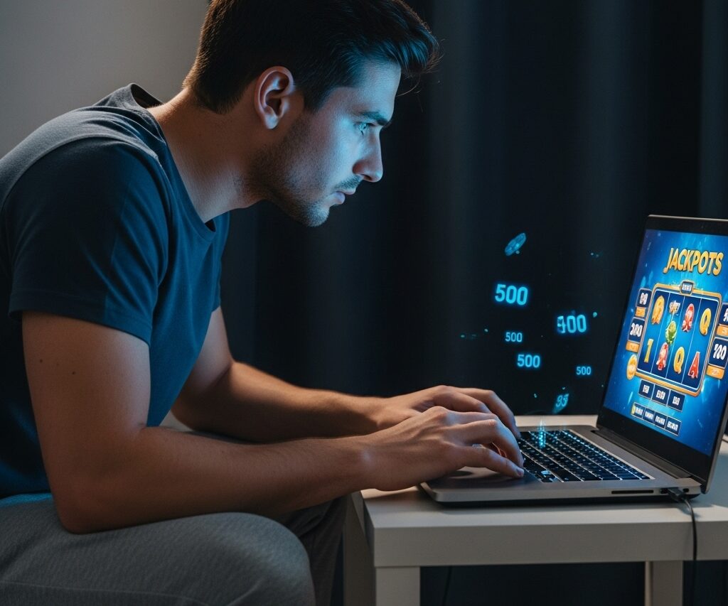 a man playing Jackpots online